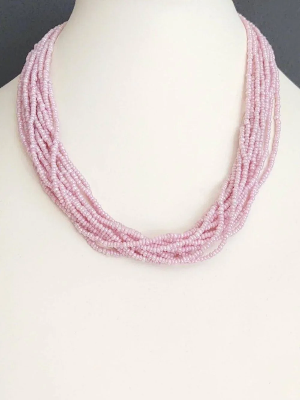 Ballet pink multi strand seed bead necklace